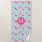 Fun Flamingos Muster Mit Monogramm Strandtuch (Vorderseite)