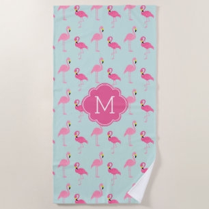 Fun Flamingos Muster Mit Monogramm Strandtuch
