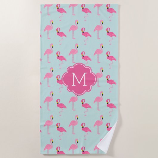 Fun Flamingos Muster Mit Monogramm Strandtuch (Vorderseite)