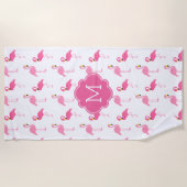 Fun Flamingos Muster Mit Monogramm Strandtuch (Vorderseite)