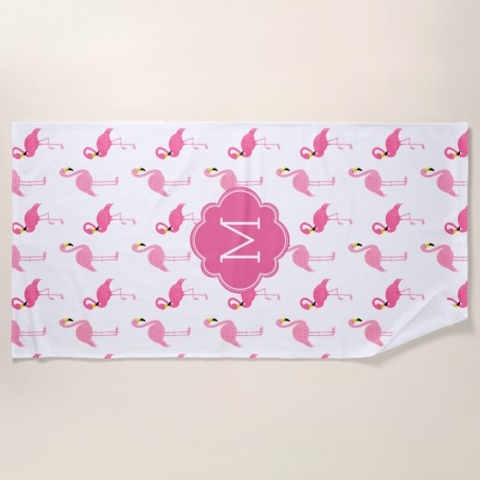 Fun Flamingos Muster Mit Monogramm Strandtuch (Vorderseite)