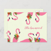 Fun Flamingos neue Adresse Ankündigungspostkarte (Vorne/Hinten)