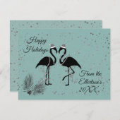 Fun Flamingos Weihnachten Personalisierter Glitzer Ankündigung (Vorne/Hinten)