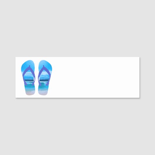 Fun Flip Flops mit Beach Scene Namensschild (Vorderseite)