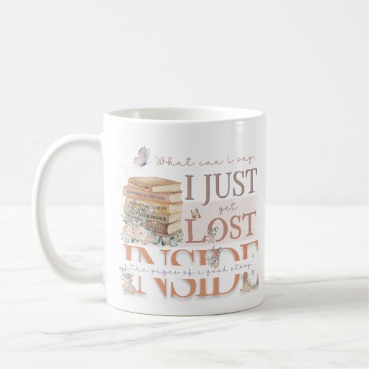 Fun Floral Bookish Romance Personalisiertes Sprich Kaffeetasse (Links)