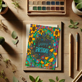 Fun Floral Daisies Trendy Geburtstag, farbenfroh Karte