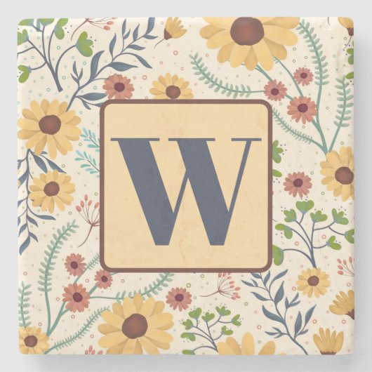 Fun Floral Daisy Muster Custom Initial Steinuntersetzer (Vorderseite)