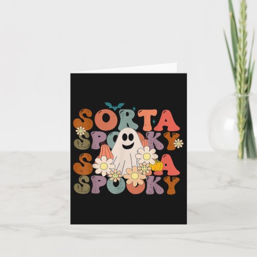 Fun Floral Ghost Halloween Fall Pumpkin Retro Sort Karte (Vorderseite)