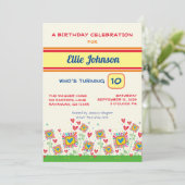 Fun Floral Girly Niedliche individuelle Nummer Geb Einladung (Stehend Vorderseite)