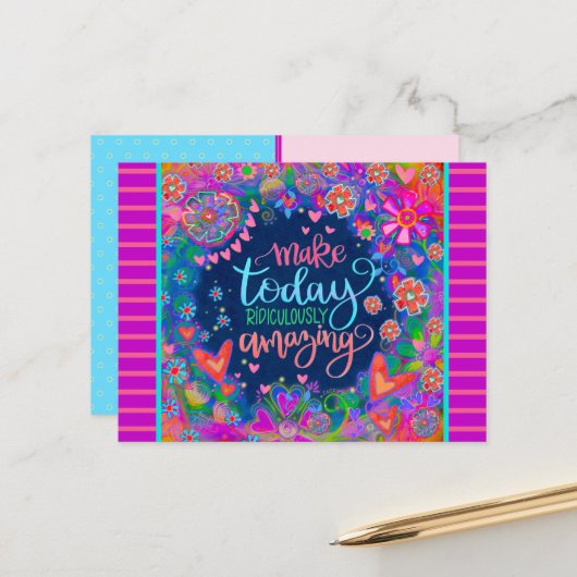 Fun Floral hört lächerlich Phantastisches Zitat Postkarte (Vorderseite/Rückseite Beispiel)