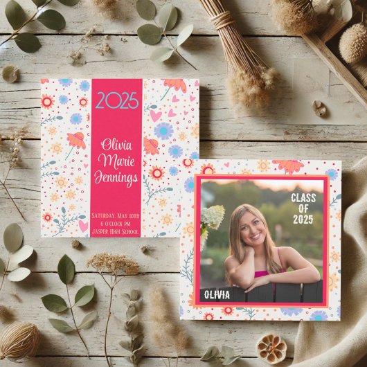 Fun Floral Inspirivity Abschluss Foto Custom Einladung