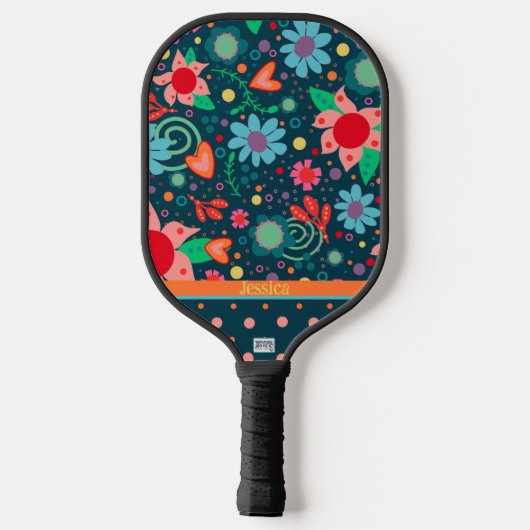 Fun Floral Inspirivity Elegantes Muster Custom Pickleball Schläger (Rückseite)