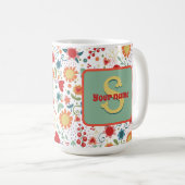 Fun Floral Monogram Name Inspirivity Coffee Tasse (VorderseiteRechts)