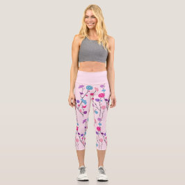 Fun Floral Pickle Ball Muster Capri Leggings