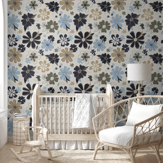 Fun Floral Retro Muster Tapete (Fun Floral Retro Pattern Wallpaper from Studio Posies.)