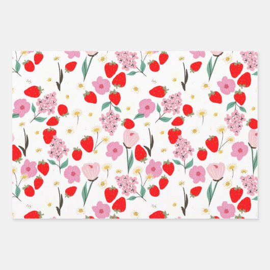 Fun Floral Strawberry Dream Geschenkpapier Set (Vorderseite)