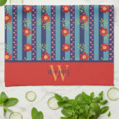 Fun Floral Stripe Stylish Custom Erstname Geschirrtuch (Gefaltet)