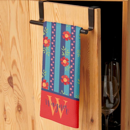 Fun Floral Stripe Stylish Custom Erstname Geschirrtuch