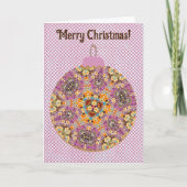Fun Floral Weihnachts-Ornament-Karte in Rosa Karte (Vorderseite)