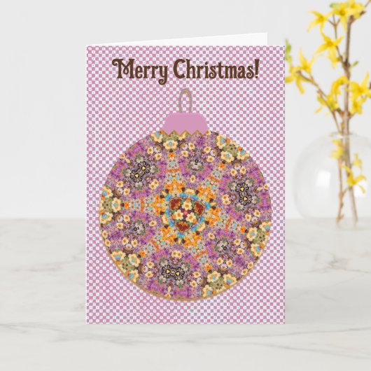 Fun Floral Weihnachts-Ornament-Karte in Rosa Karte (Gelbe Blume)