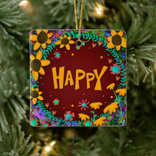 Fun Floral Yellow Daisy Happy Inspirivity Keramikornament (Baum)