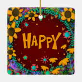 Fun Floral Yellow Daisy Happy Inspirivity Keramikornament (Rückseite)