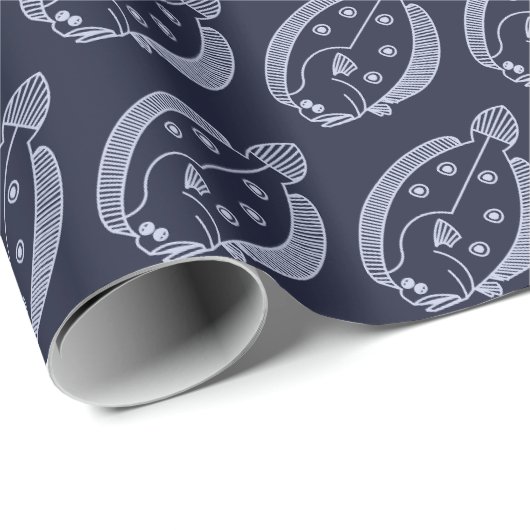 Fun Flounder Fisch im Licht Lila auf Deepest Blue Geschenkpapier (Rolleneckpunkt)
