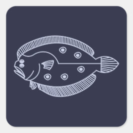 Fun Flounder Fisch im Licht Lila auf Deepest Blue Quadratischer Aufkleber