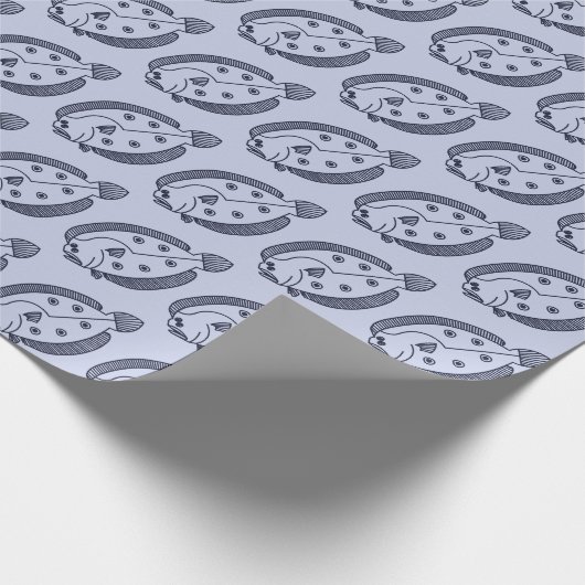 Fun Flounder Fisch in Deepest Blue on Light Lila Geschenkpapier (Ecke)