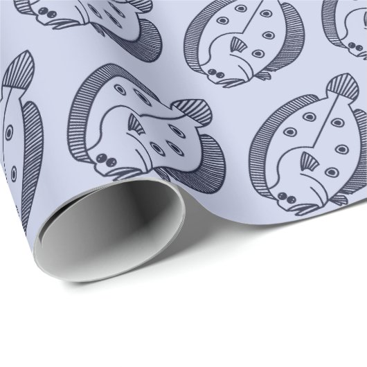 Fun Flounder Fisch in Deepest Blue on Light Lila Geschenkpapier (Rolleneckpunkt)
