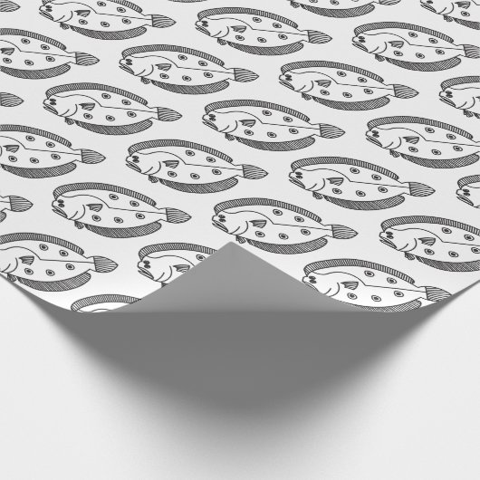 Fun Flounder Fisch in Schwarz und Weiß Geschenkpapier (Ecke)