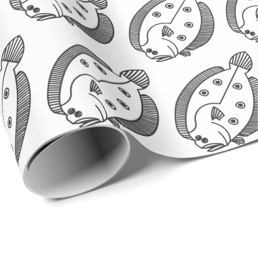 Fun Flounder Fisch in Schwarz und Weiß Geschenkpapier (Rolleneckpunkt)