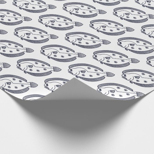 Fun Flounder Fisch in tiefblau und weiß Geschenkpapier (Ecke)