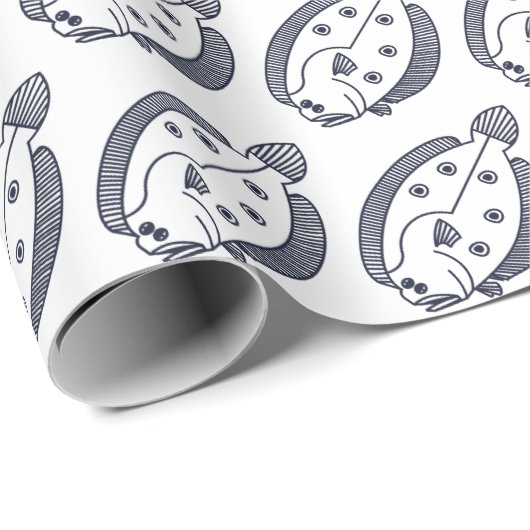 Fun Flounder Fisch in tiefblau und weiß Geschenkpapier (Rolleneckpunkt)