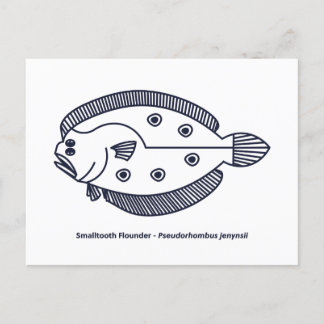 Fun Flounder Fisch in tiefblau und weiß Postkarte
