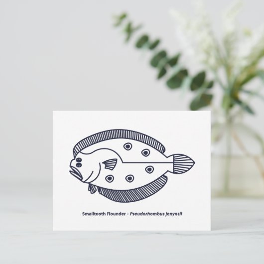 Fun Flounder Fisch in tiefblau und weiß Postkarte (Stehend Vorderseite)