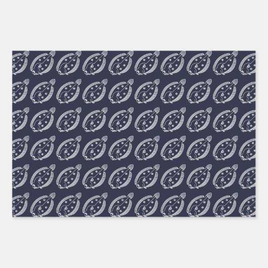 Fun Flounder Fisch in Weiß am tiefsten Blau Geschenkpapier Set (Vorderseite 3)