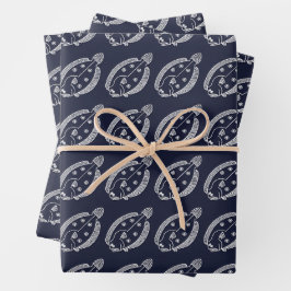 Fun Flounder Fisch in Weiß am tiefsten Blau Geschenkpapier Set