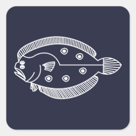 Fun Flounder Fisch in Weiß am tiefsten Blau Quadratischer Aufkleber