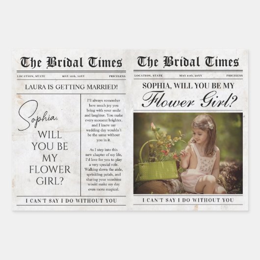 Fun Flower Girl Vorschlag Zeitung Blume Bouquet Geschenkpapier Set (Vorderseite)