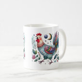 Fun Folk Art Chicken oder Rooster in der Nacht Kaffeetasse (VorderseiteRechts)