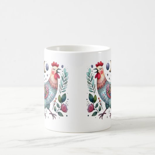Fun Folk Art Chicken oder Rooster in der Nacht Kaffeetasse (Mittel)