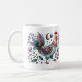 Fun Folk Art Chicken oder Rooster in der Nacht Kaffeetasse (Links)