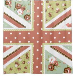 Fun Folk Quilt Britische Union Jack Blume braun Duschvorhang