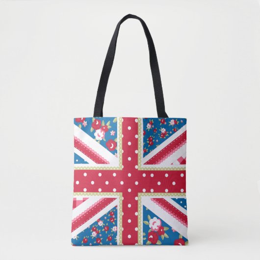 Fun Folk Quilt Britische Union Jack Blume Tasche (Vorderseite)