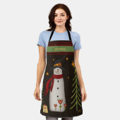 Fun Folk Snowman Whimsischer Weihnachtsgeist Schürze (Getragen)
