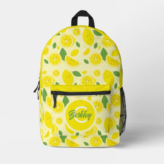 Fun Food Frucht Lemon Kids Name Monogram Bedruckter Rucksack (Vorderseite)