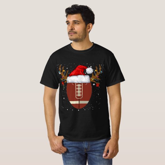 Fun Football Reindeer Santa Hat Christmas Holiday T-Shirt (Vorne ganz)