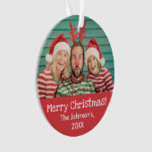 Fun Foto auf Front und zurück Rustikale Rote Weihn Ornament (Vorderseite)
