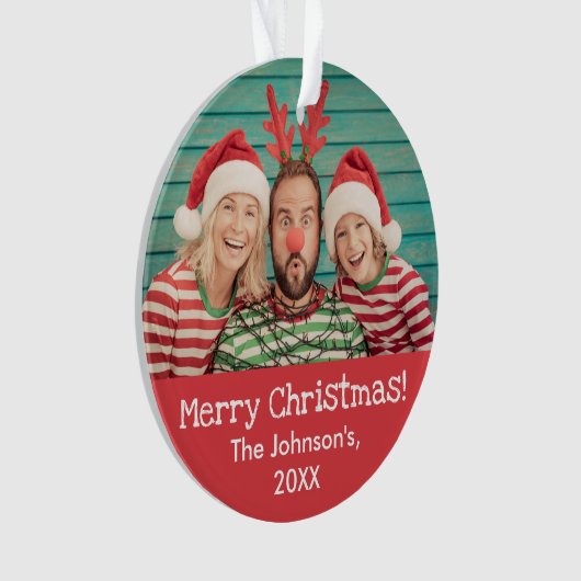 Fun Foto auf Front und zurück Rustikale Rote Weihn Ornament (Vorderseite)